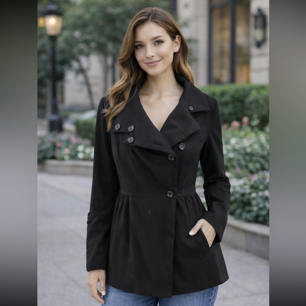 bebe Black Tailored Coat Jacket Button Front Line… - image 1